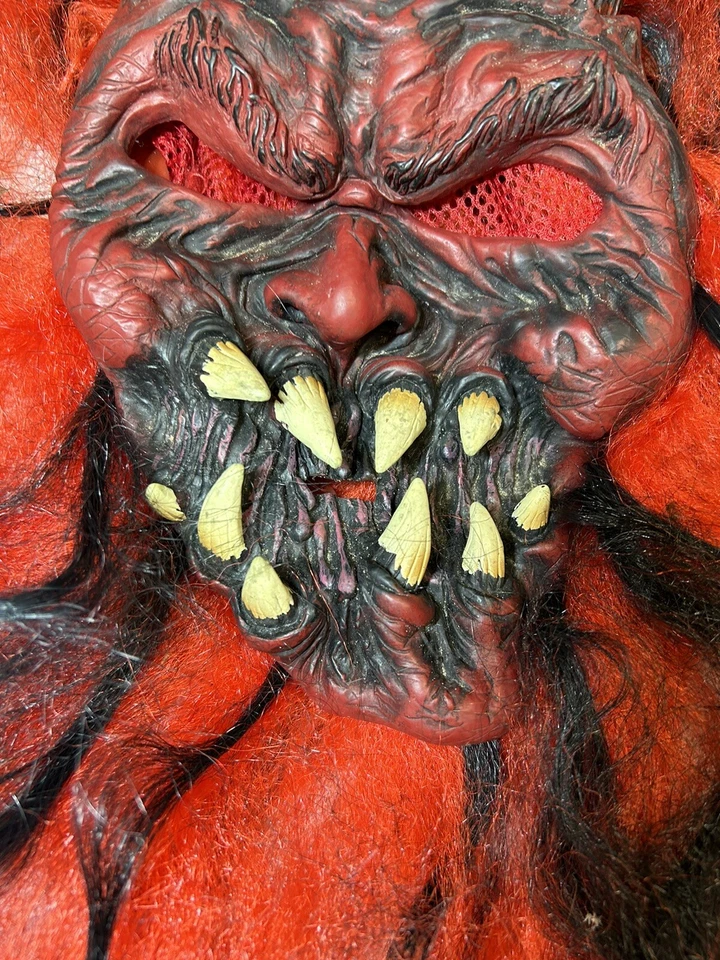 Red Devil Horned Horror Ghoul Adult 3D Vinyl Mask Long Red Hair Men Halloween - Image 4 of 4