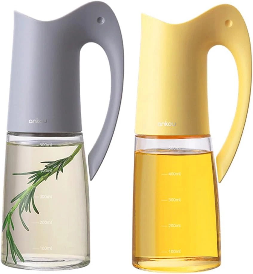 Auto Flip Lid Oil Dispenser Bottle for Kitchen 20Oz 580Ml 2 Set Glass with Scale