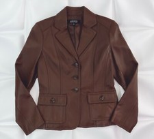 Kasper Womens Sz S Brown Soft Leather Blazer Jacket Pockets