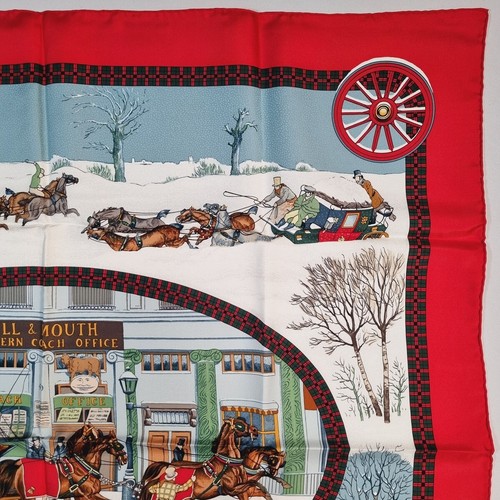 RARE VINTAGE HERMES Silk Scarf "L'Hiver en Poste" Carre 90 by Philippe Ledoux - Picture 7 of 17