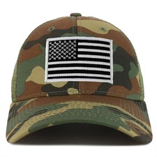 Black White American Flag Patch Camouflage Structured Mesh Cap - FREE SHIPPING