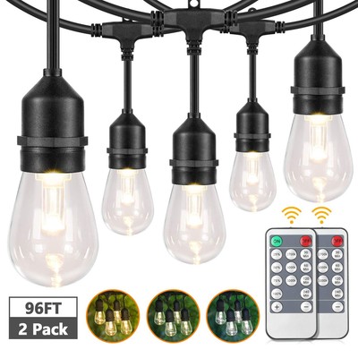 2-Pack 3 Color Dimmable Outdoor String Lights  Patio  Remotes 48FT Waterproof Ha