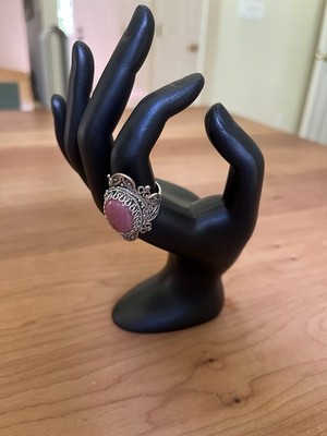 Artisan Crafted SS Telkari And Gemstone Rhodonite Ring Size 9 Brand New