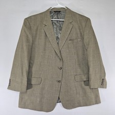 JOS A BANK Men's Sport Coat Blazer Two Button Beige Plaid Silk Wool Blend 52R