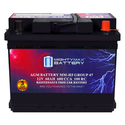 Mighty Max MM-H5 Group 47 12V 60AH 100RC 680CCA Replaces Nissan Maxima 19-23