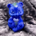 Fenton Blue Glass Bear Hand Painted White Floral Signed USA Figurine