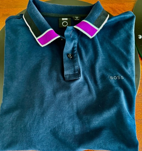 Hugo Boss Black Label Men's Navy Blue Parlay 139 Tipped Short Sleeve Polo Sz M - Picture 2 of 9