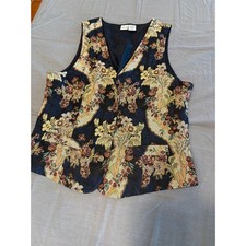 Cherokee Vintage Floral Tapestry Vest Navy Gold Paisley Woven Waistcoat Small