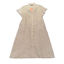 NWT Quince 100% European Linen Button Dress Women's L Blue Pinstripe Pockets