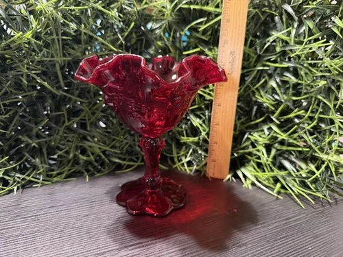 Fenton Ruby Red Thumbprint Glass Compote Vase