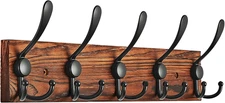 Coat Rack Wall Mounted, Pre-Assembled 16" Wooden Hat Rack with 5 Triple Hooks, H