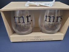 Mr and Mrs Stemless Wine Glasses 2-Pack Wedding Anniversary Gift 2024