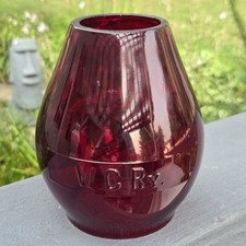 WISCONSIN CENTRAL RAILWAY W.C EMBOSSED RUBY RED GLASS RAILROAD LANTERN GLOBE