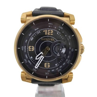 DIESEL DZT-1004 Hybrid Smartwatch Mens Black/Gold Leather Quartz Authentic