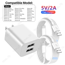 10W Dual Port Power Adapter Cube Wall Charger USB Cable For iPhone 14 13 12 11 X