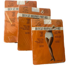 Vintage Lot of 3 Queen Size underpanty Pantyhose Suntan Beige NOS