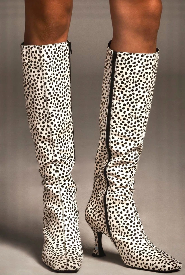 Anthropologie Jeffrey Campbell Animal Gatito Tacón Bota Alta Blanca Negra 10 NUEVA Foto 2 de 4