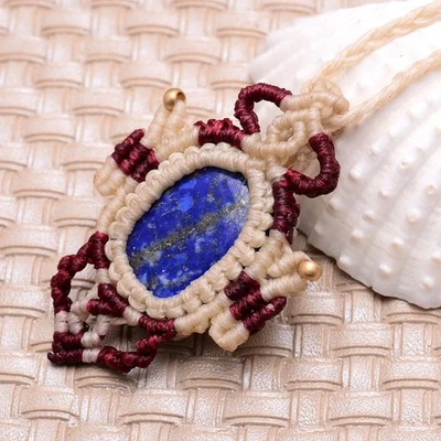 Speer Spirit ~ Natürlich Lapislazuli von Hand Gewebt Mikro Makramee Gem Kristall - Bild 1 von 4