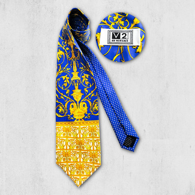 V2 BY VERSACE Vintage Seidenkrawatte Seide Blau Gold Barock 90s Tie Italy 150cm