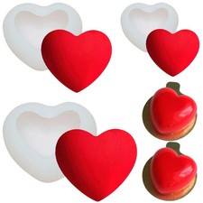 3 Pcs 3D Heart Silicone Molds for Chocolate Bombs Cake Jelly Candle Soap Resin
