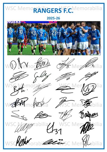 11807. Glasgow Rangers Signed Team Sheets (A4 Prints) CHOOSE A SEASON 1988-2026
