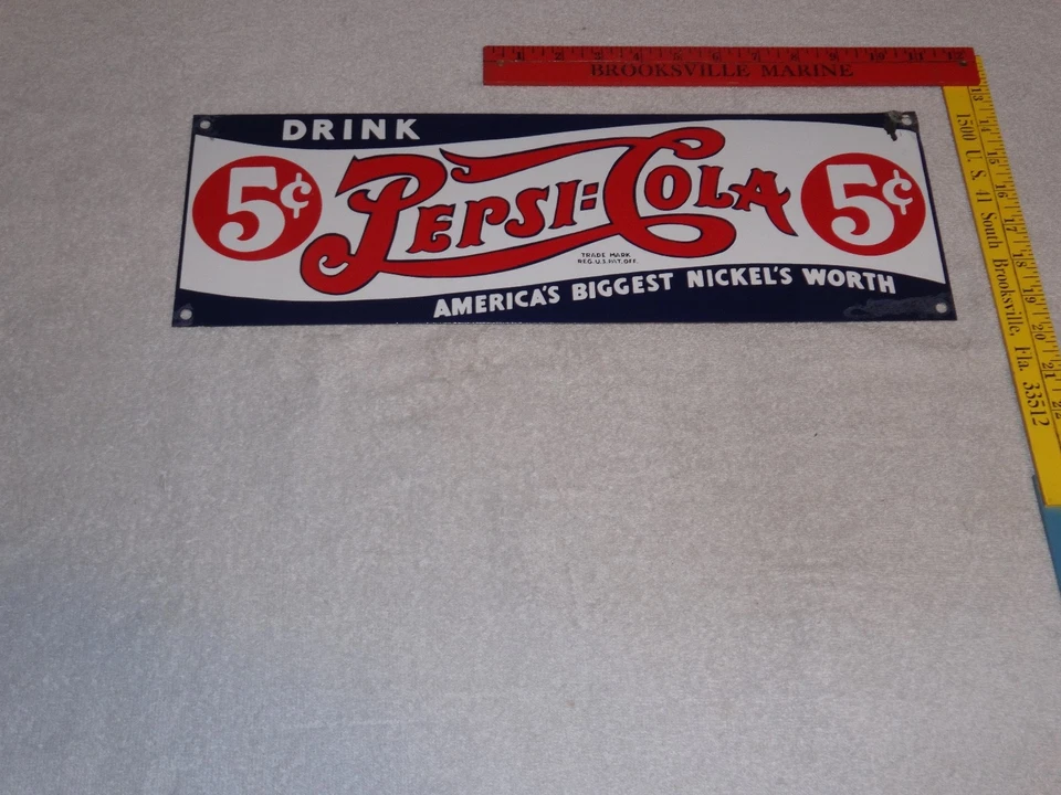 DE COLECCIÓN "BEBIDA PEPSI COLA 5 CENTAVOS" 18" PORCELANA METAL SODA POP CARTEL PUBLICITARIO Foto 2 de 4