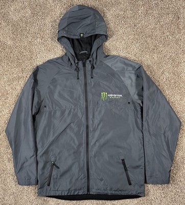 Monster Energy Official Jacket Mens Size XL Gray Full Zip Hooded Windbreaker