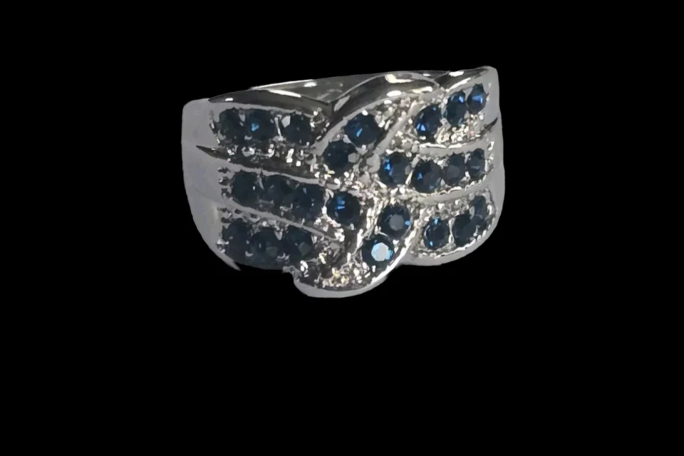 ANILLO ACENTO TITANIO FOREVER WEAR PLATA AZUL ZAFIRO NUEVO TALLA 8 BANDA ANCHA Foto 2 de 4