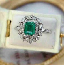 3CT Emerald Cut Lab Created Emerald Womens Engagement Ring 14k White Gold Finish