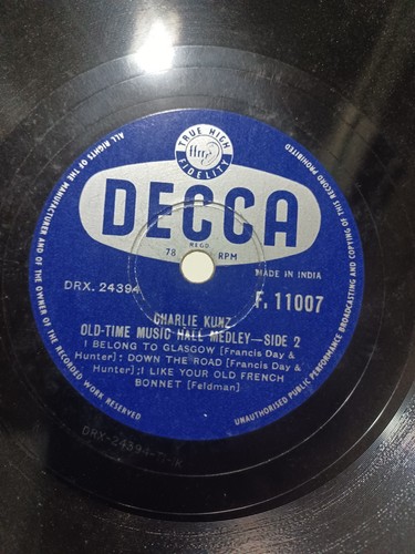 Charlie Kunz old time music hall melody RARE 78 RPM RECORD INDIA indian VG++ - Picture 2 of 2