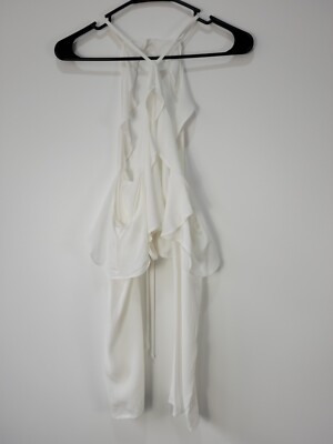 Tobi Celine Womens White Ruffled Halter Blouse Shirt Top Sz Small 0068