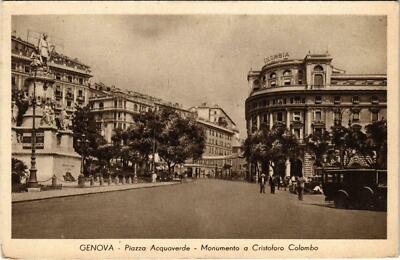 CPA GENOVA Piazza Acquaverde Monumento e Cristoforo Colombo ITALY (802402)