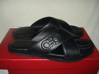 100% AUTH NEW MEN FERRAGAMO PEGASO GANCIO BLACK SLIDE LEATHER SANDALS US 8 M — photo 8