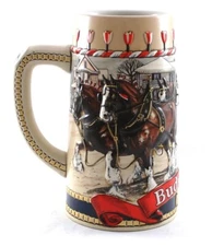 Handcrafted Budweiser Clydesdales Ceramic Beer Mug Stein 1986 Limited Edition