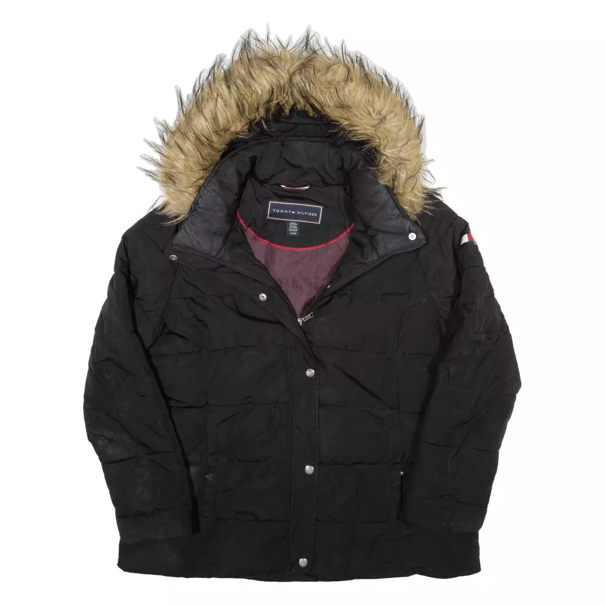 TOMMY HILFIGER Insulated Parka Style Puffer Coat Black Womens XL