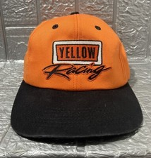 Vintage 80s "Yellow Racing Trucker-Style Orange Snapback Hat/Cap Made In USA
