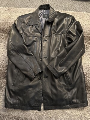 Izod 100% Leather Jacket Coat Soft Black Winter Men’s Size XL Button Down 