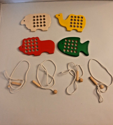 Lot of Learning Lacing Animals Set of 4  Lion Sheep Camel Fish Red green Yellow