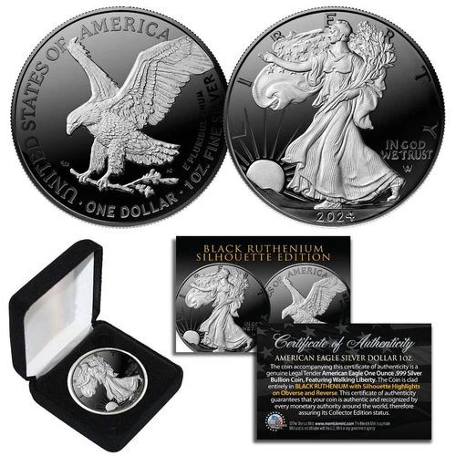 Black RUTHENIUM SILHOUETTE 1 oz .999 Fine Silver 2024 American Eagle Box Type 2