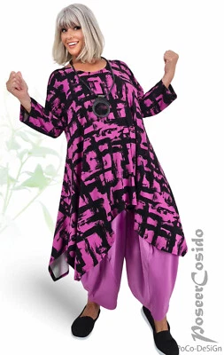 POCO-DESIGN BY POSEERCOSIDO LAGENLOOK Túnica Camiseta Larga Vestido Corto Cyclam Negro 44 46 48 50 52 54 56 58