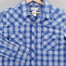 Wrangler Western Shirt XL Blue Plaid Wrancher Pearl Snap Rodeo Cowboy Country