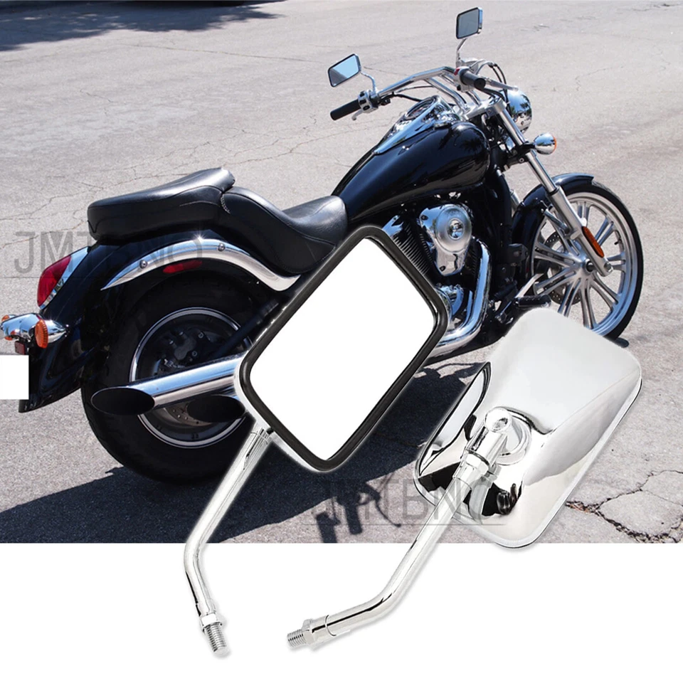 Espelhos traseiros retangulares cromados de motocicleta 10 mm para Yamaha Virago 125 535 750 1100 - Imagem 3 de 4