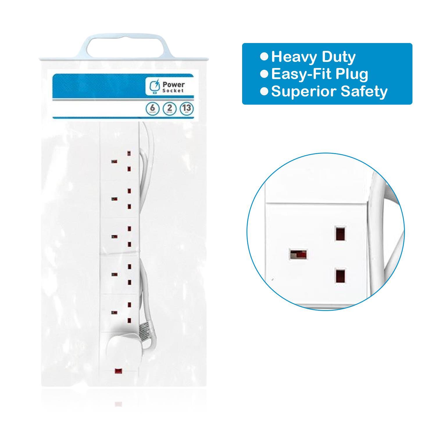 6 Way Extension Socket White 2m Status 6WS2MCP20 for sale online