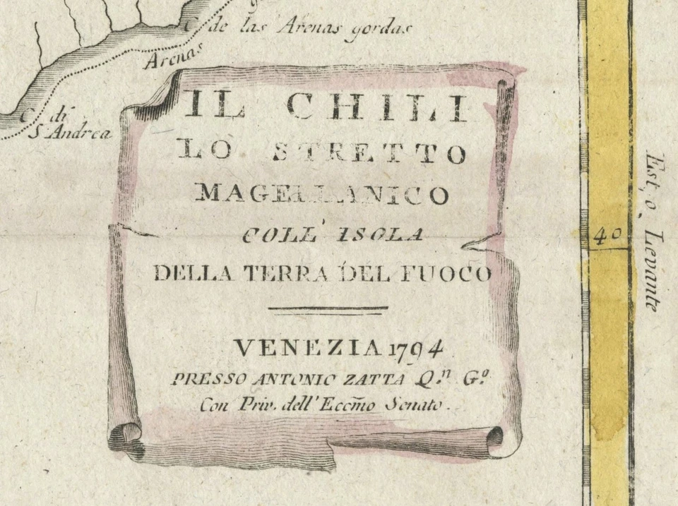 Mapa antiguo "Il Chili lo Stretto Magellanico" (Chile) Antonio Zatta, 1794 Foto 3 de 4