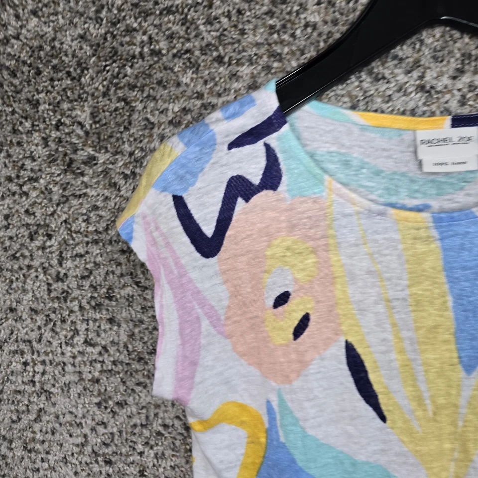 Rachel Zoe Top Womens Small Linen Blue Short Sleeve Scoop Neck Tee Casual - Image 3 of 4