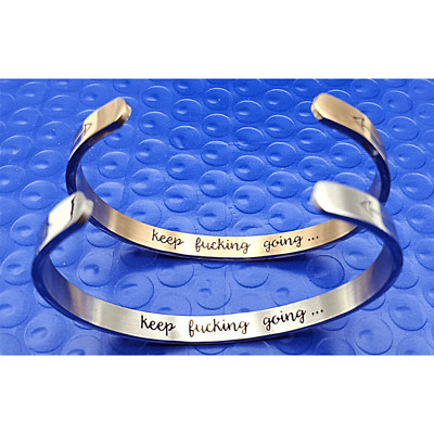 Two ''Keep *ucking Going'' Cuff Bracelets, 2 Pack, Silver, Rose Gold Gift