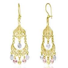 Wellingsale 14k 3 Color Gold Diamond Cut Chandelier Hanging Earrings (17 X 47mm)