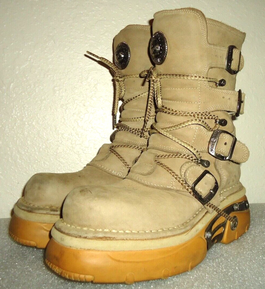 Nuevo Rock Original España Unisex Metálico Beige 100% Cuero Gótico Motociclista Talla 9/40 Foto 3 de 4