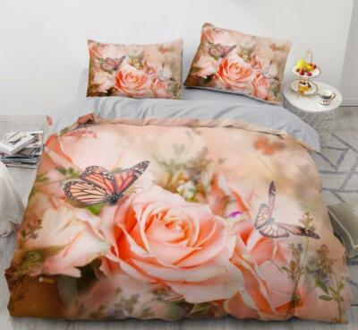 3D Butterfly Rose ZHUA1917 Bed Pillowcases Quilt Duvet Cover Set Queen King Zoe