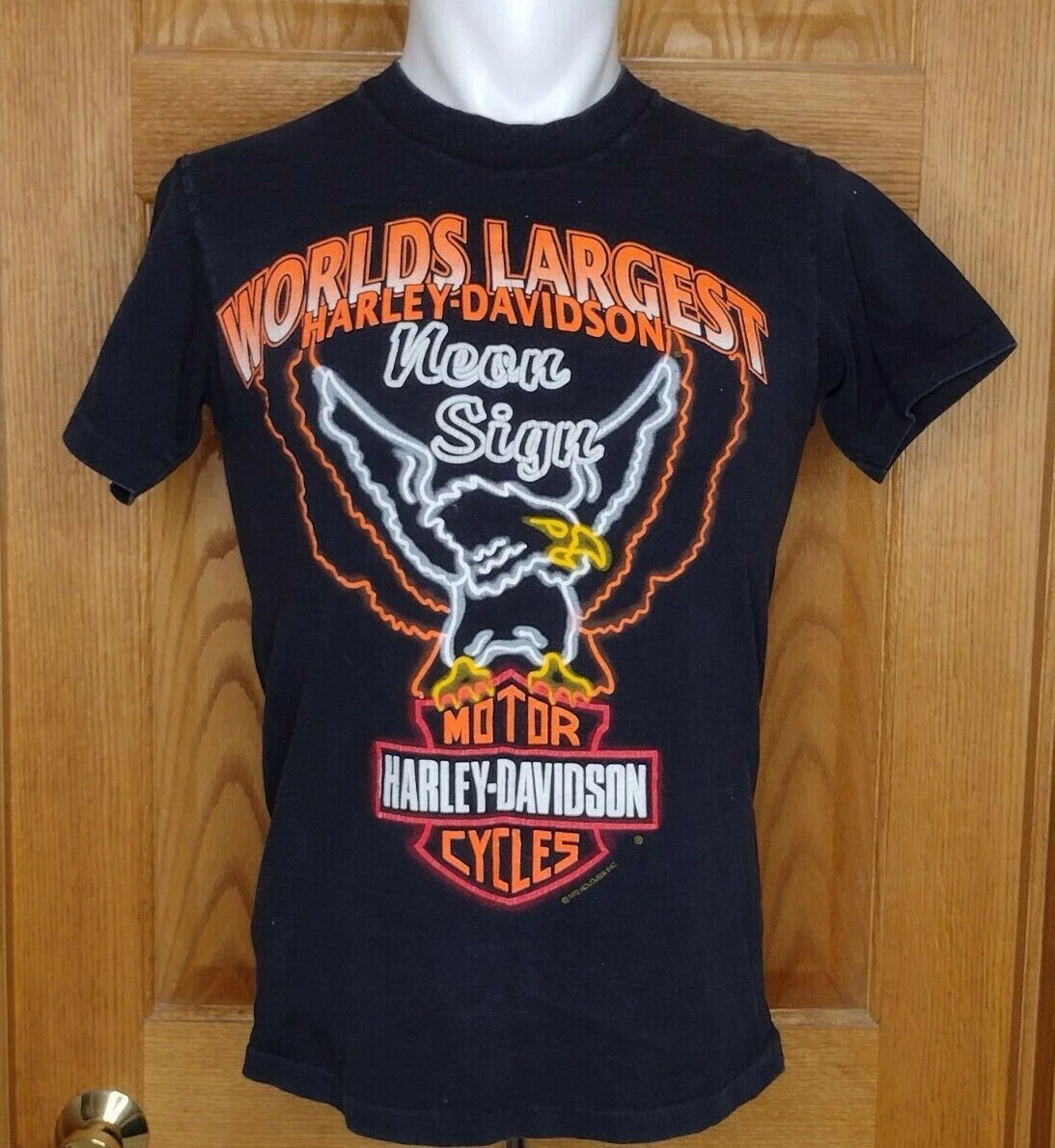 🔥 VINTAGE 1992 Worlds Largest Harley Davidson Neon Sign Berwyn, IL Mens Shirt S